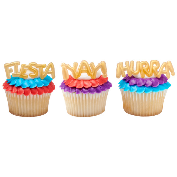 Fiesta Gold Balloon Words Mini Cupcake Layon