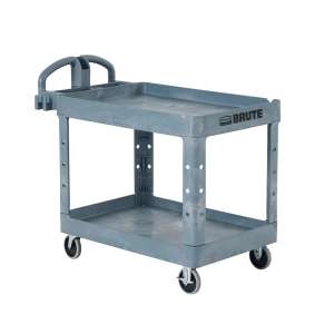 Rubbermaid Commercial, BRUTE® Heavy Duty Ergo Handle Utility Cart, Lipped Shelf, Large, Black
