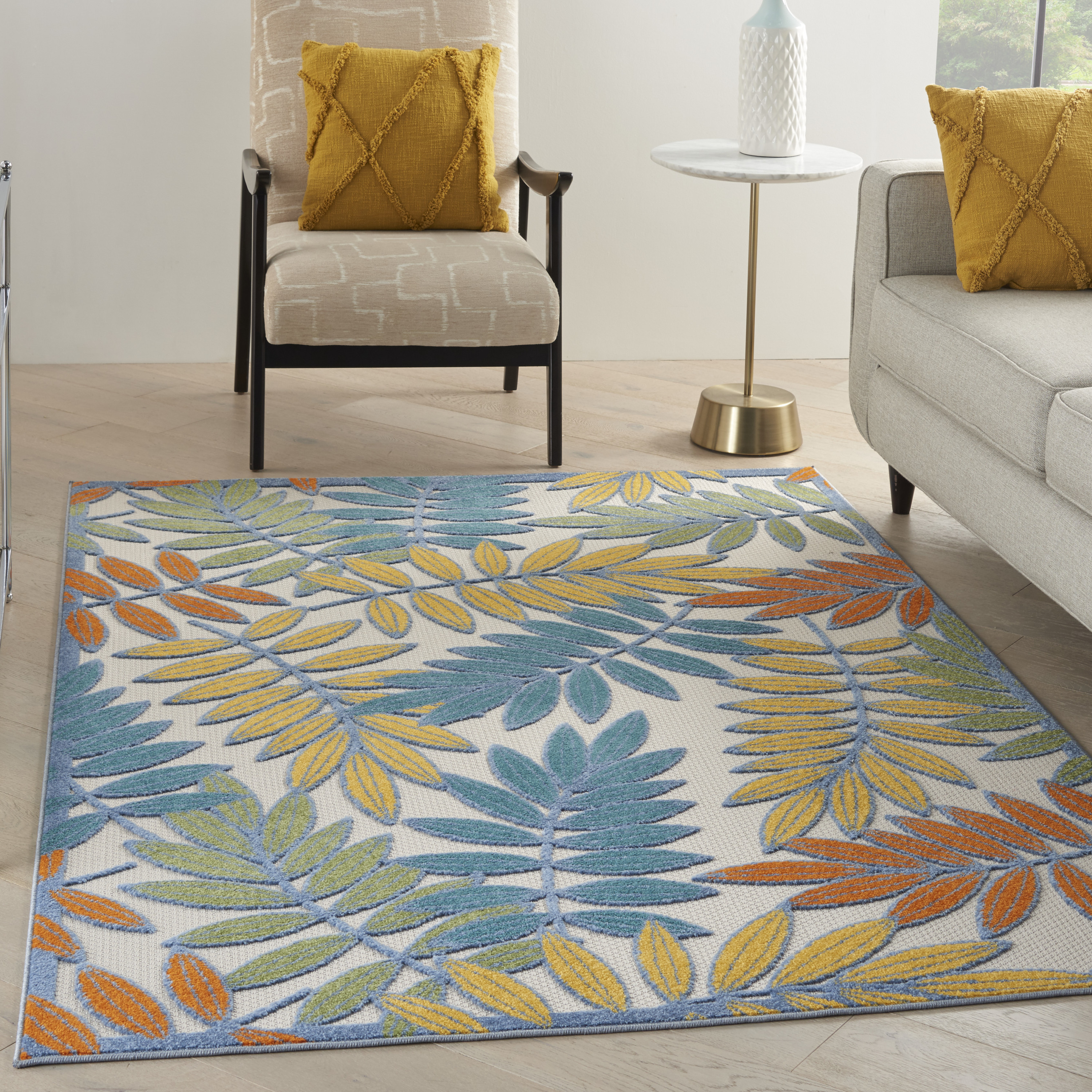 Nourison Aloha 6' x 9' Ivory Multicolor Tropical Rug