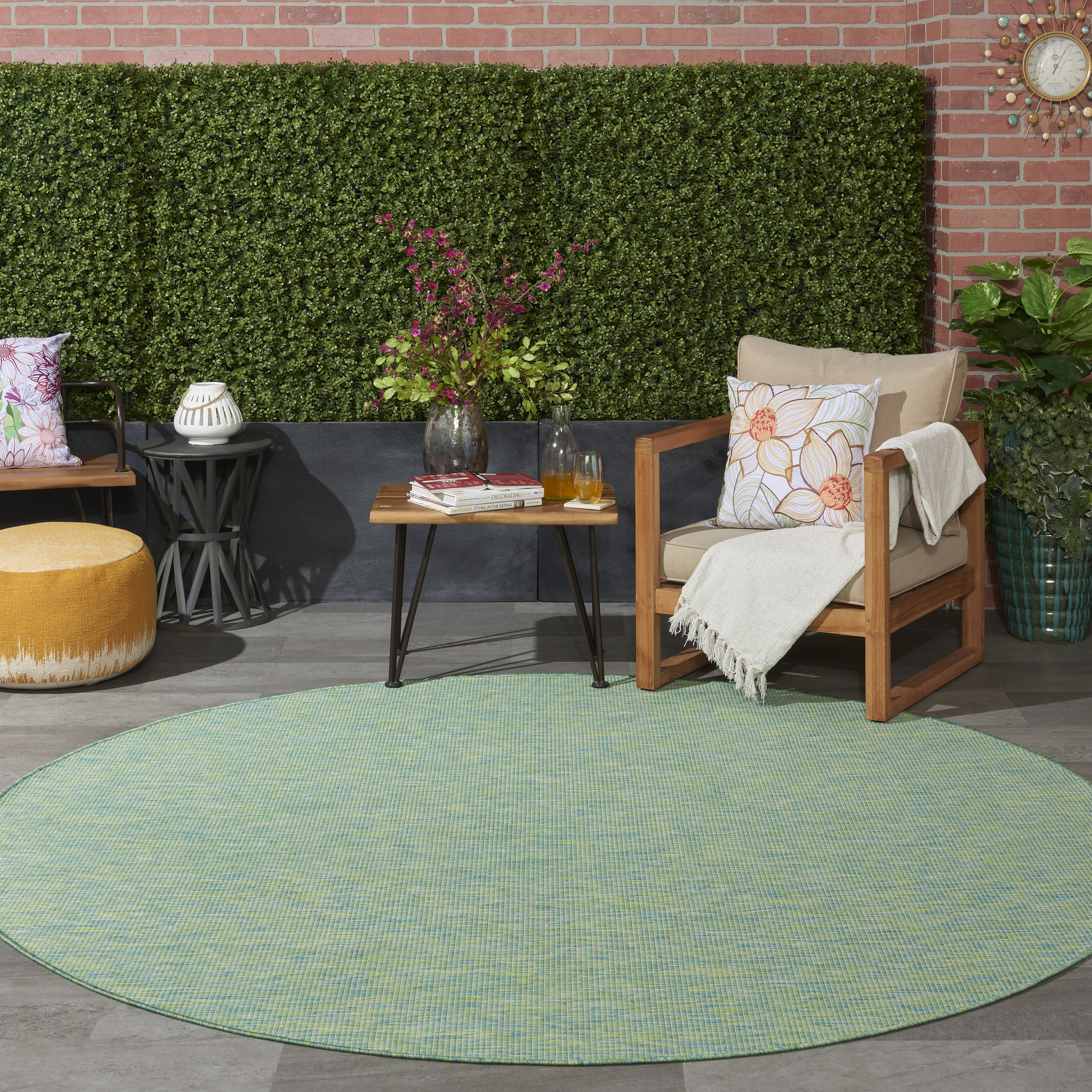Nourison Positano 8' x Round Blue Green Modern Rug