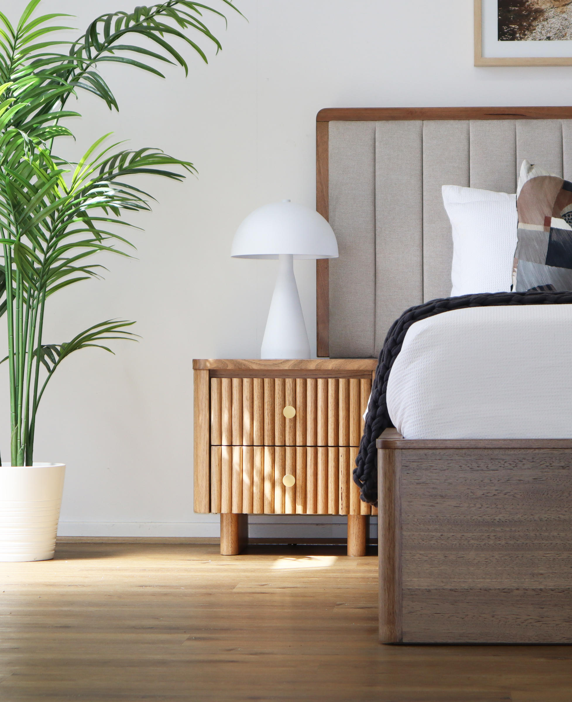 Lifestyle image of the  Clifton Bed Frame, Gas Lift Base, Smoked Oak from Forty Winks