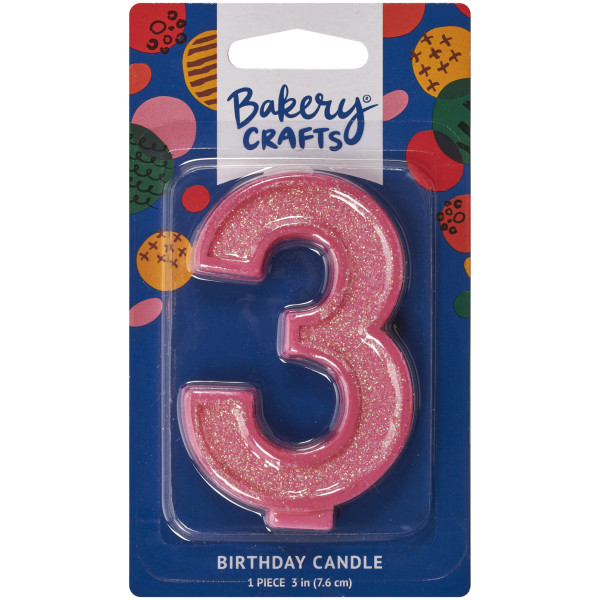 3 Glitter Numeral Candles