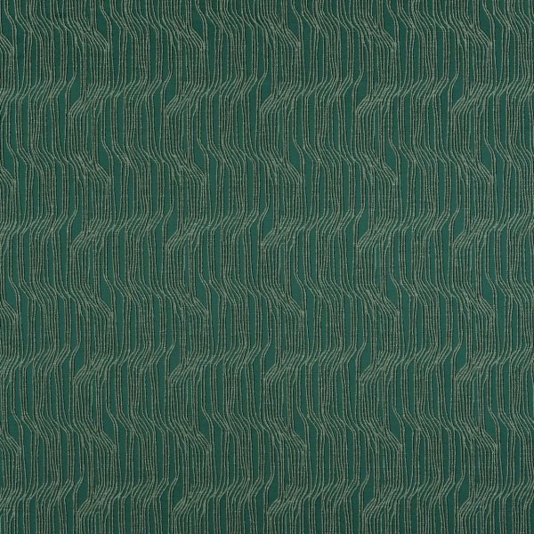 Textured teal wallpaper with narrow raised beige wavy vertical lines; pattern repeats continuously, forming undulating stripes across a flat surface in even, diffuse lighting.