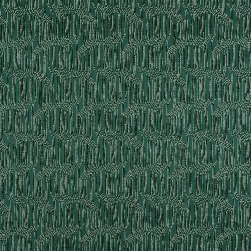 Textured teal wallpaper with narrow raised beige wavy vertical lines; pattern repeats continuously, forming undulating stripes across a flat surface in even, diffuse lighting.