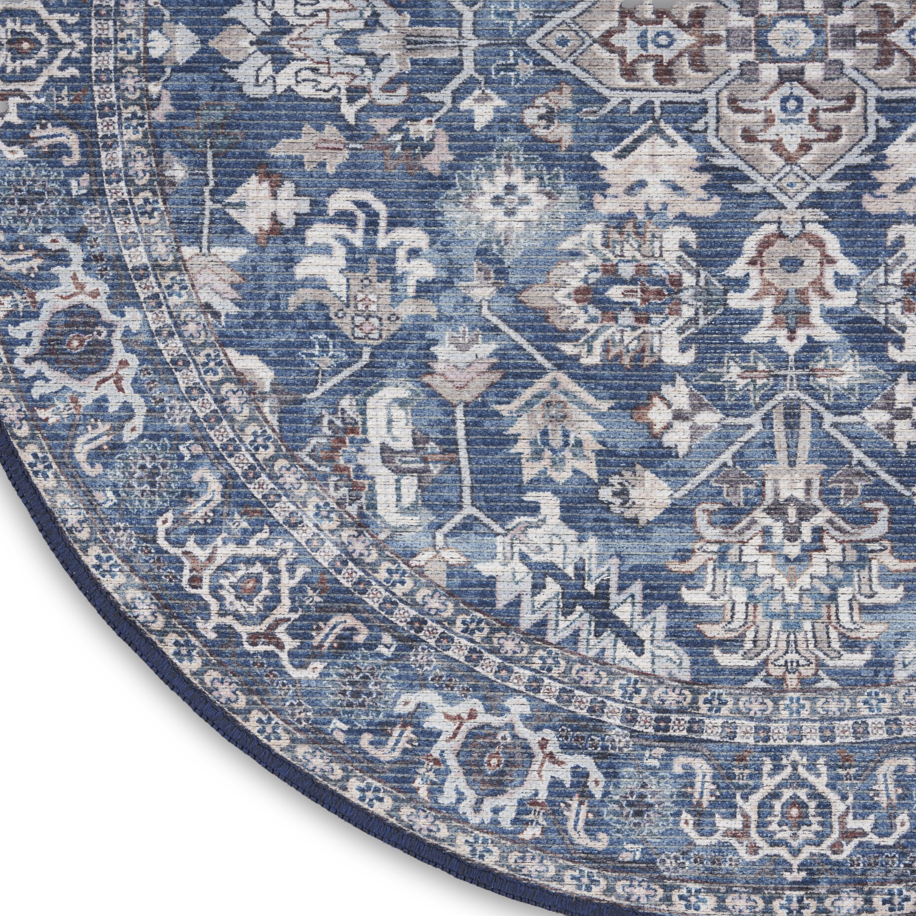 Nourison New Concept Washables 7'10" x Round Navy Ivory Vintage Indoor Rug