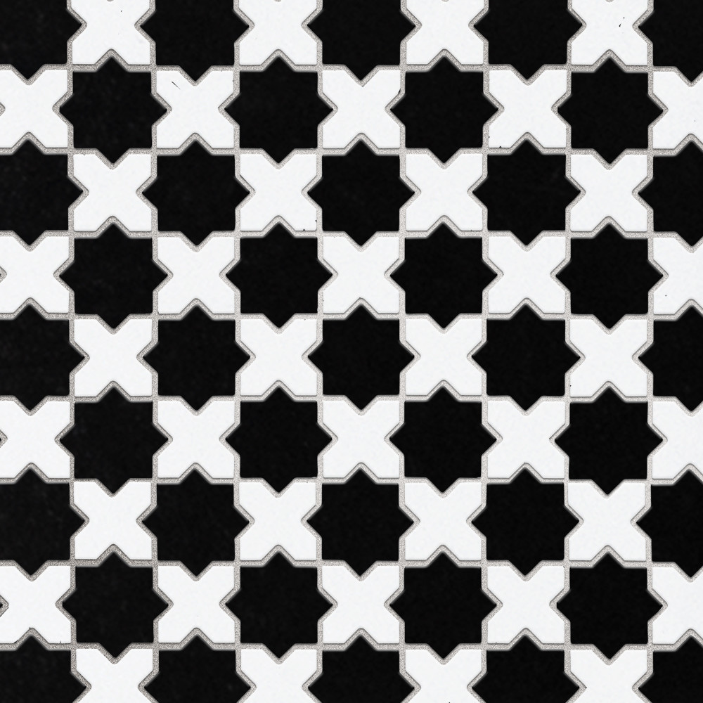 Metro 2″ Star Matte Black with Matte White Cross 11-7/8 in. x 11-7/8 in. Porcelain Mosaic Tile