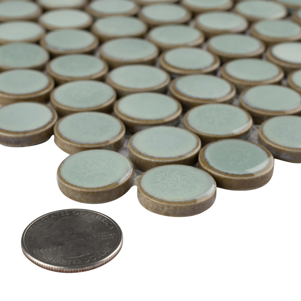 Hudson Penny Round Mint Green 11-7/8 in. x 12-5/8 in. Porcelain Mosaic Tile