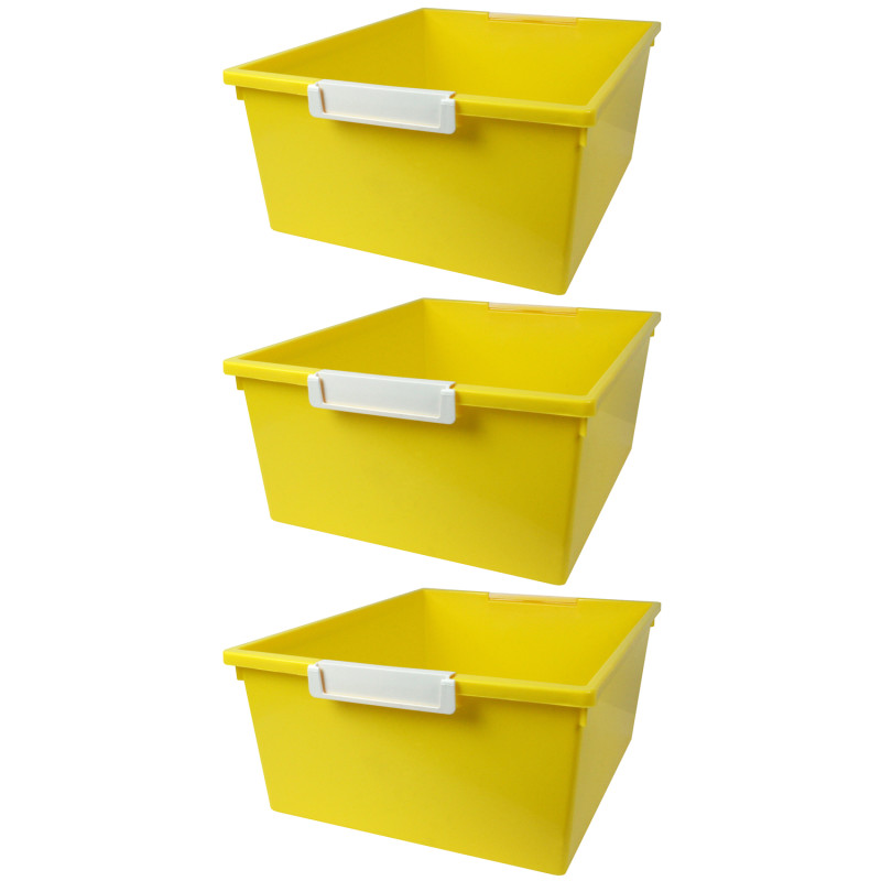 Tattle® Tray with Label Holder, 12 QT, Yellow, Pack of 3