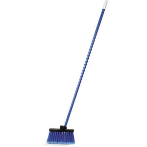 Carlisle, Duo-Sweep®, Wide Light Industrial Lobby Broom, Flagged With Blue Metal Threaded Handle, 11in, Synthetic, Blue