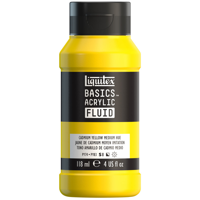 BASICS Acrylic Fluid, 118 mL Bottle, Cadmium Yellow Medium Hue