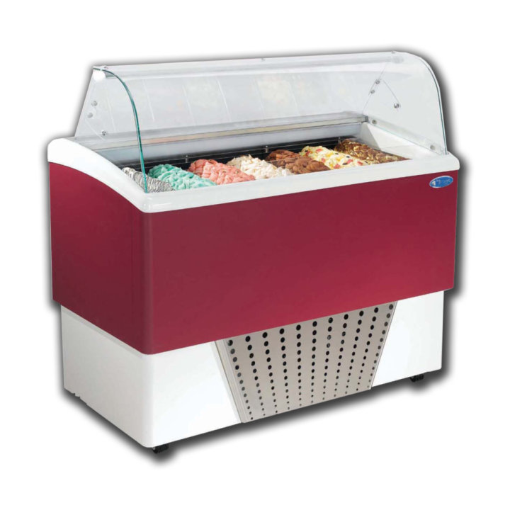 220- to 240-volt 1-phase air-cooled white brio gelato display cabinet with six 5-liter pan capacity