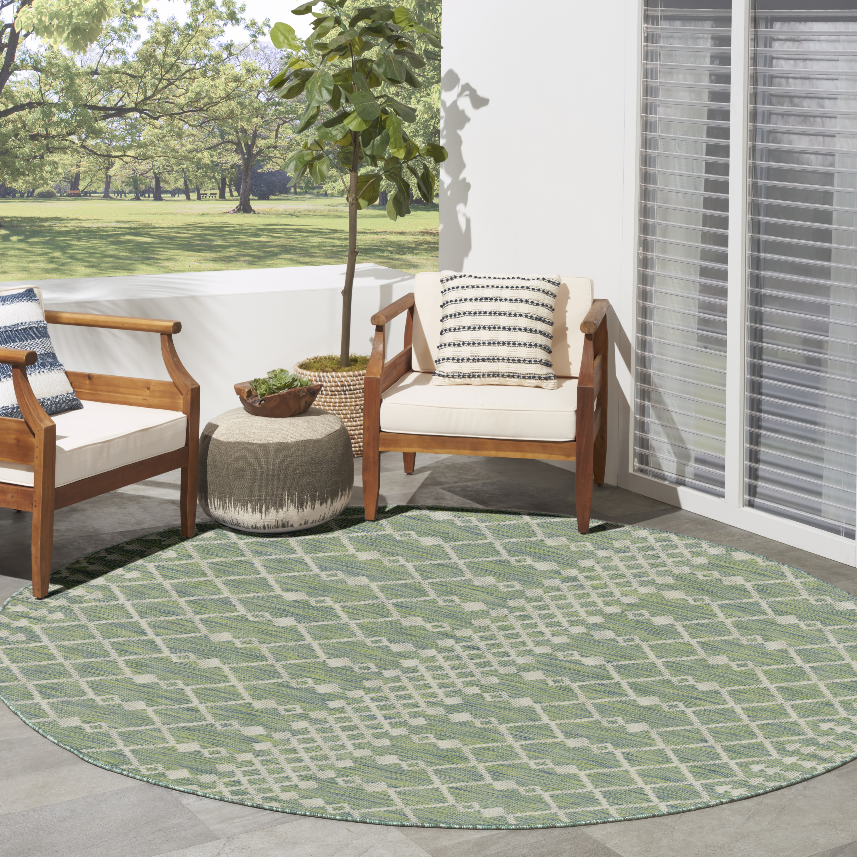 Nourison Positano 8' x Round Blue Green Modern Rug