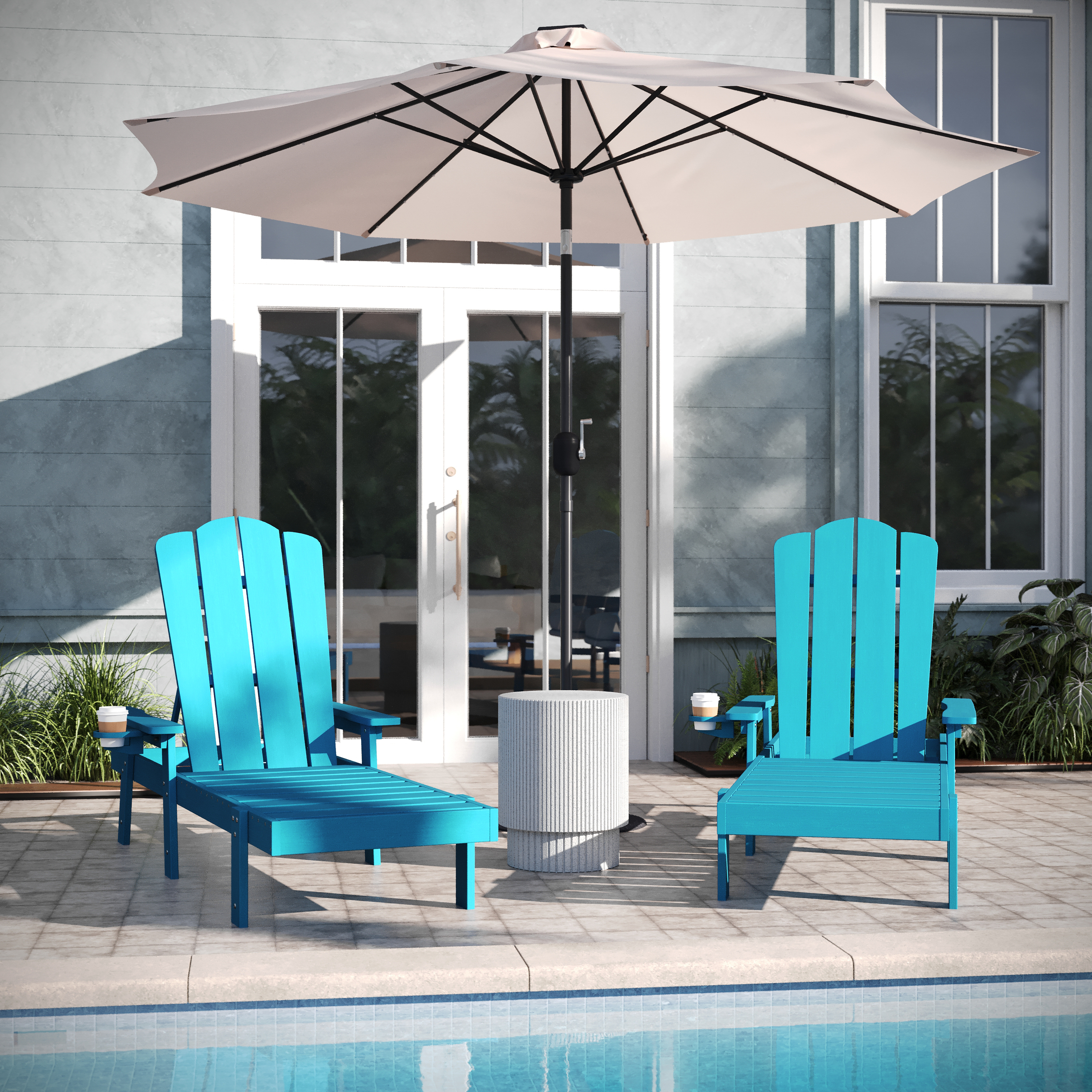 Stockton Set of 2 Red Recycled HDPE Adjustable Adirondack Loungers with Fold ... - Bild 13 von 23