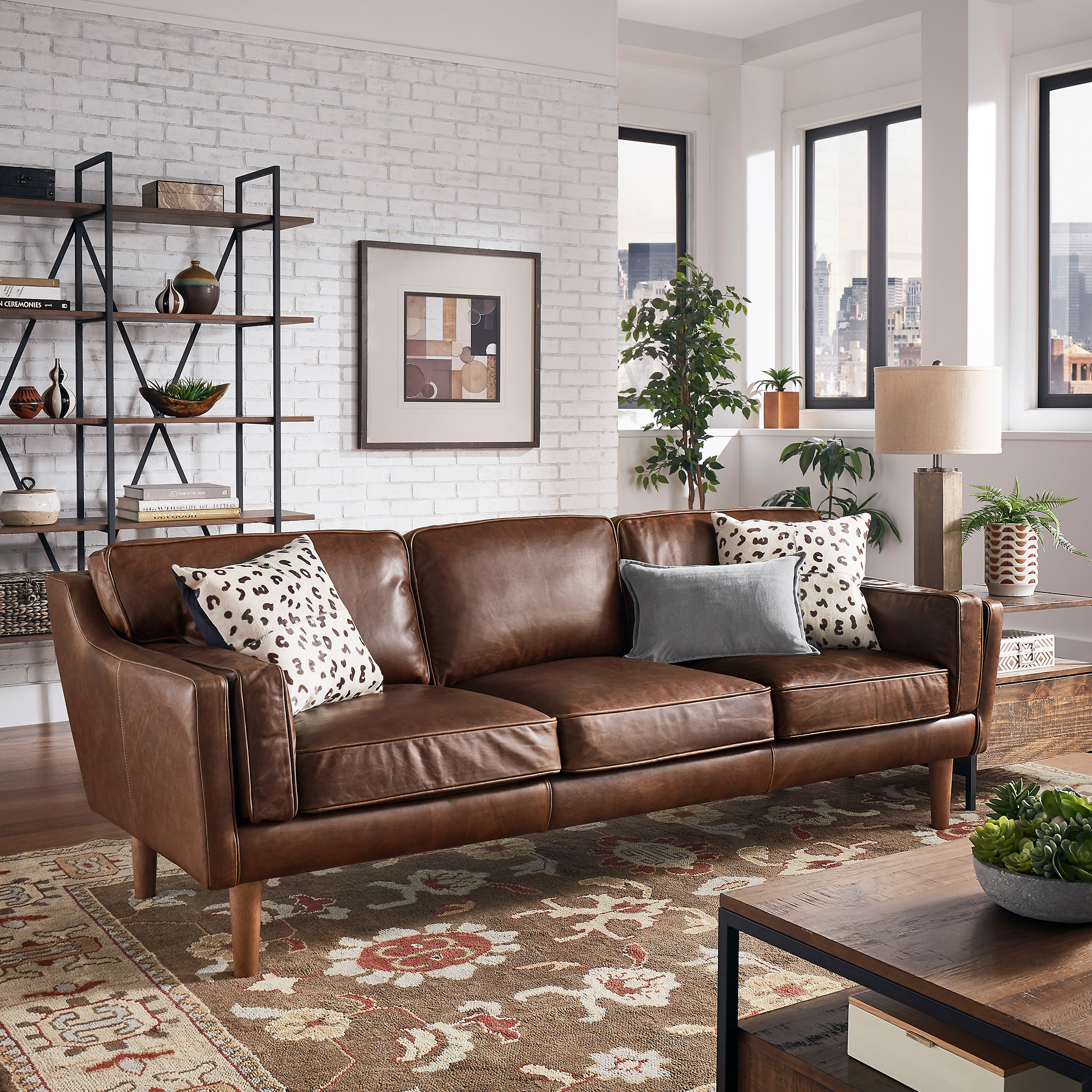 Dark Oak Oxford All Leather Sofa