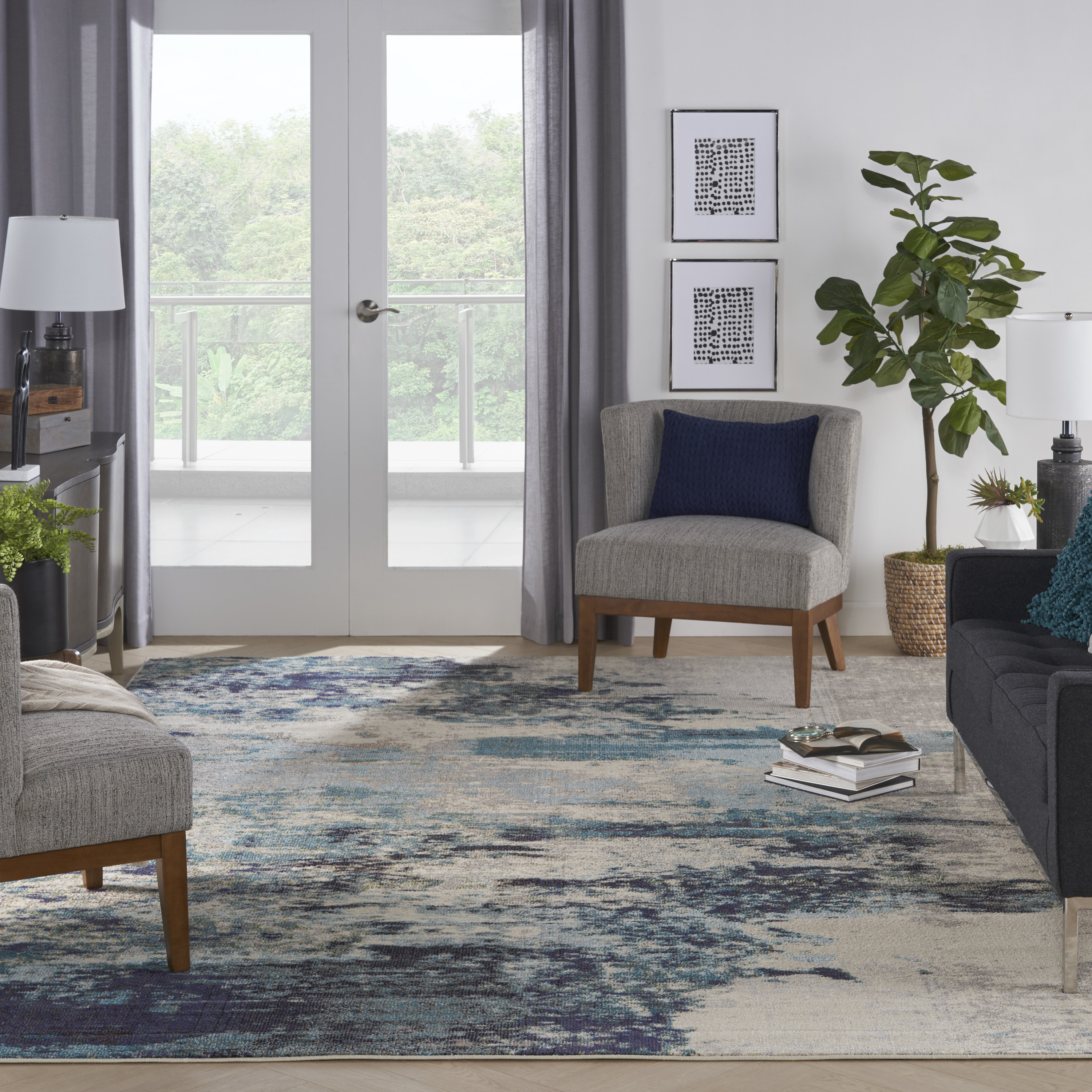Nourison Celestial 10' x 14' Ivory Teal Blue Modern Indoor Rug