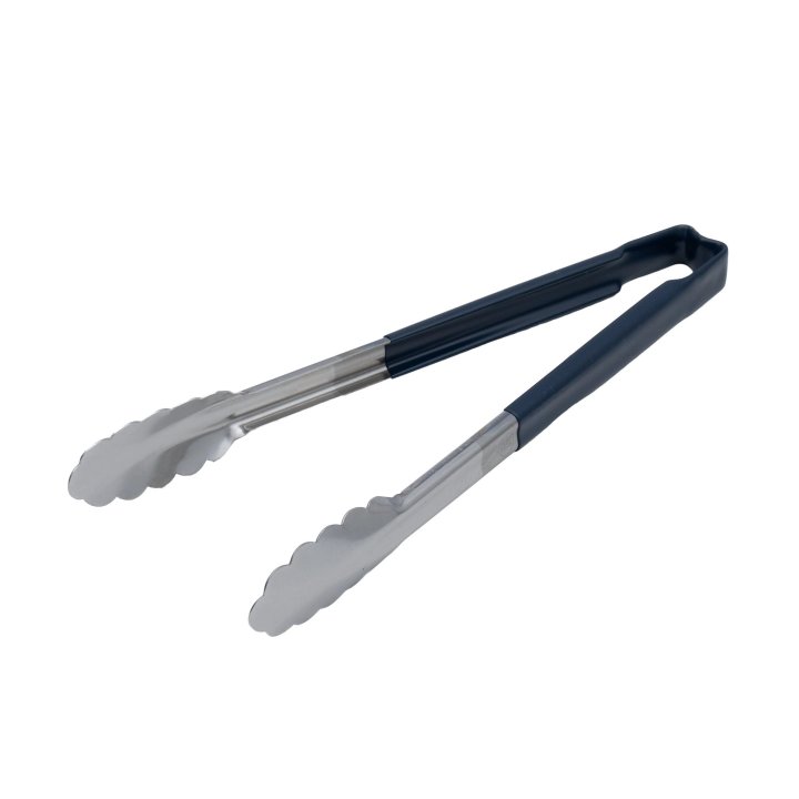 12-inch stainless steel one-piece scalloped tongs with blue Kool-Touch® handle