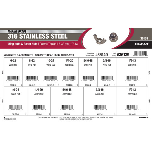 316 Stainless Steel Wing & Acorn Nuts Assortment (#6-32 thru 1/2