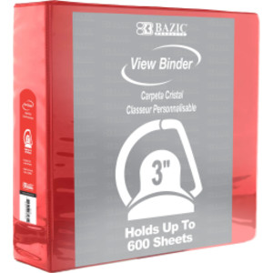 Slant D Ring View Binder with 2 Pockets, 3", Red