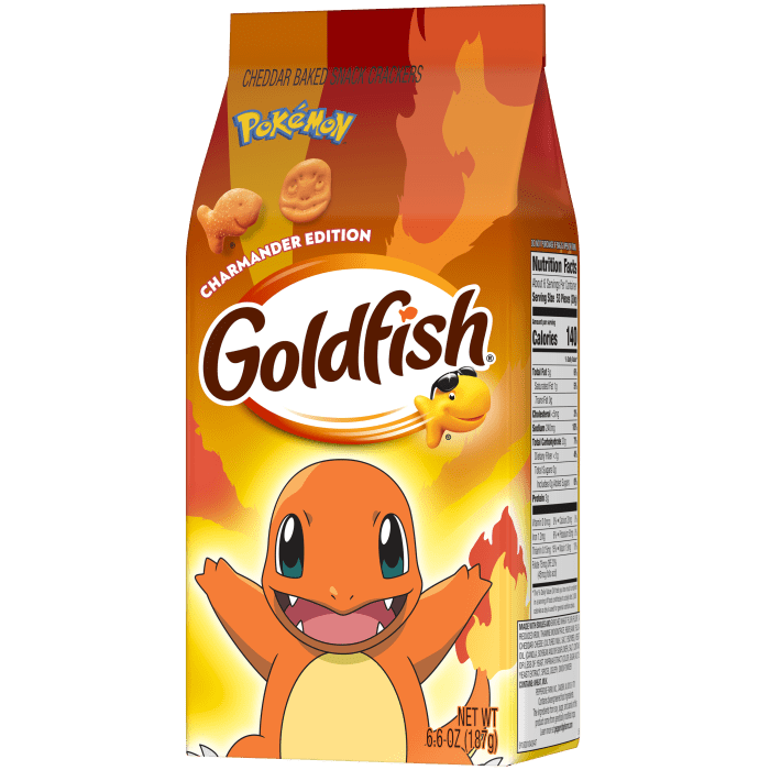 Goldfish® Pokémon Charmander Cheddar Cheese Baked Snack Crackers, 6.6 oz, bag - Right Angle Image