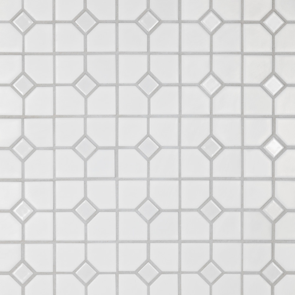 Oxford Matte White w/ Glossy White Dot 11.38x11.38 Square Porcelain Floor and Wall Digital Pattern