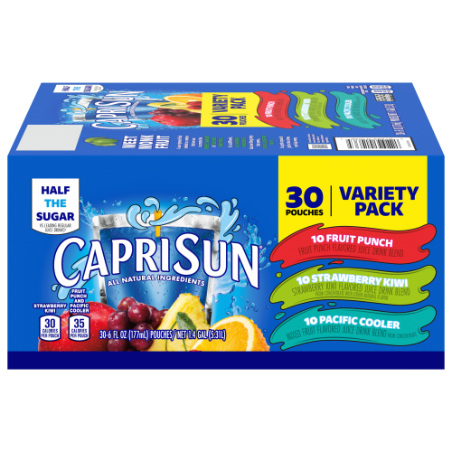 Capri Sun® Fruit Punch, Strawberry Kiwi, Pacific Cooler Blend Variety Pack, 30 ct Box, 6 fl oz Pouch Image