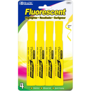 Desk Style Fluorescent Highlighters, Yellow, Pack of 4