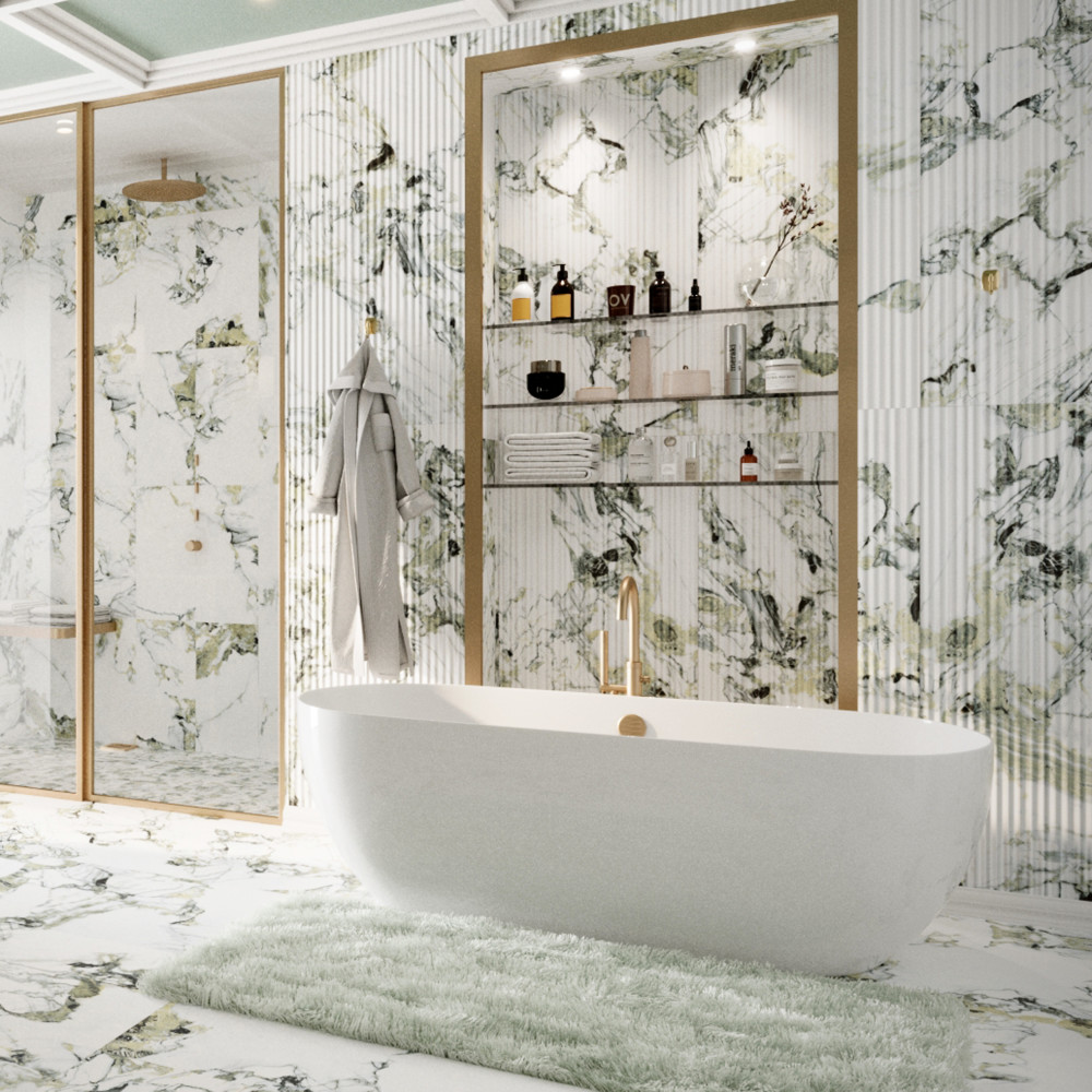 Sample – Touche Pleated Deco Jade Porcelain Floor and Wall Tile