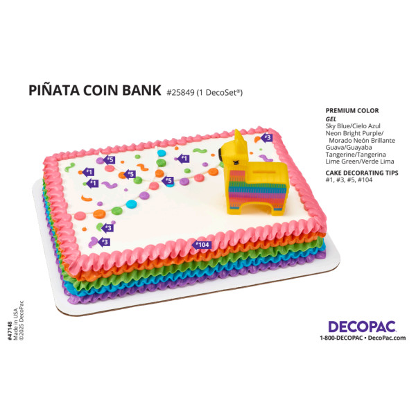 Piñata Coin Bank Cake Decorating Instruction Card