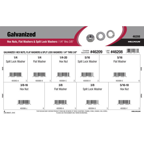 Galvanized Hex Nuts, Flat, & Split Lock Washers Assortment (1/4