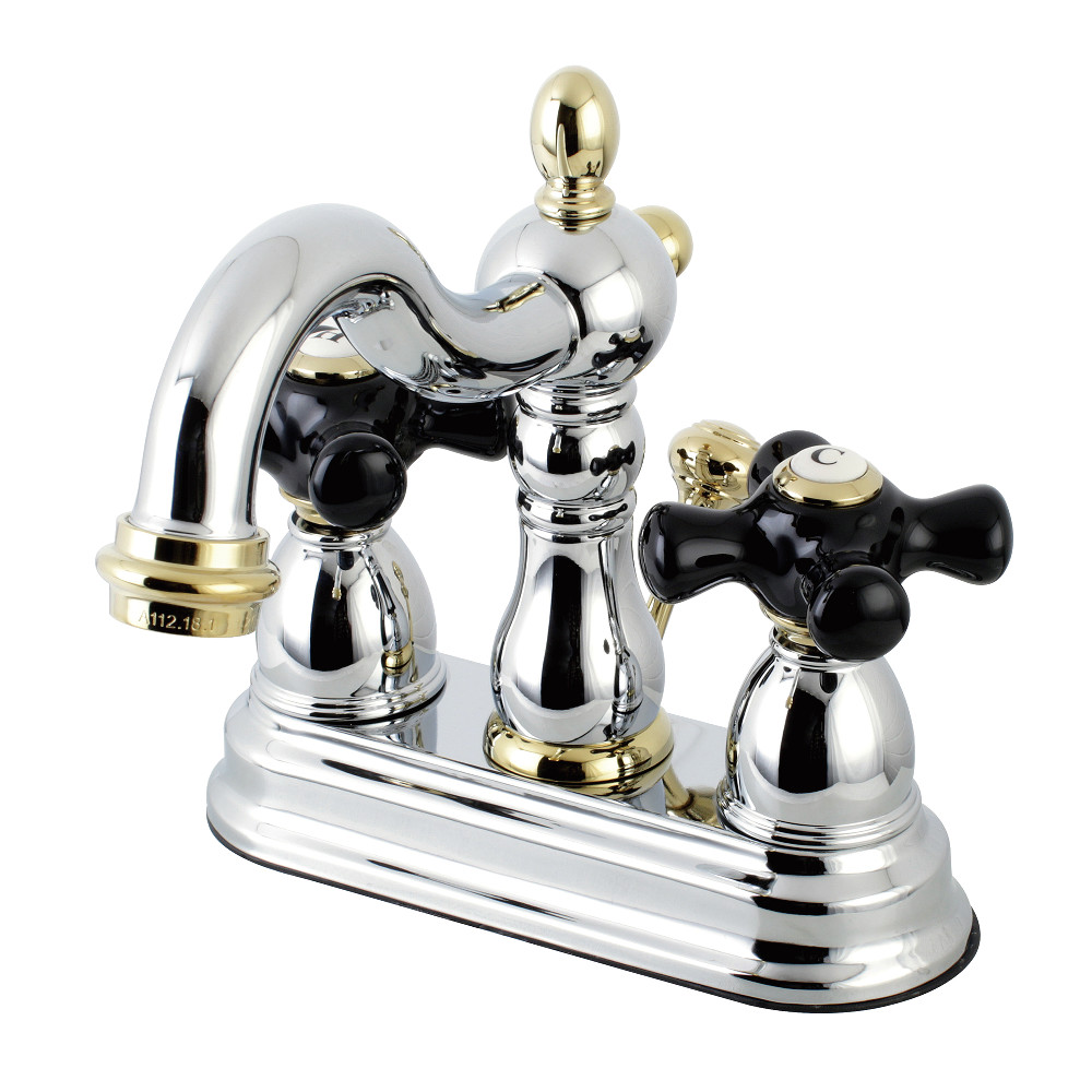Double-Handle 4" Centerset Bathroom Faucet with Pop-Up Drain, Polished Chrome/Polished Brass with 5 Finish Options