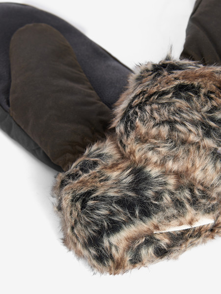 Waxed Faux-Fur Trim Mittens