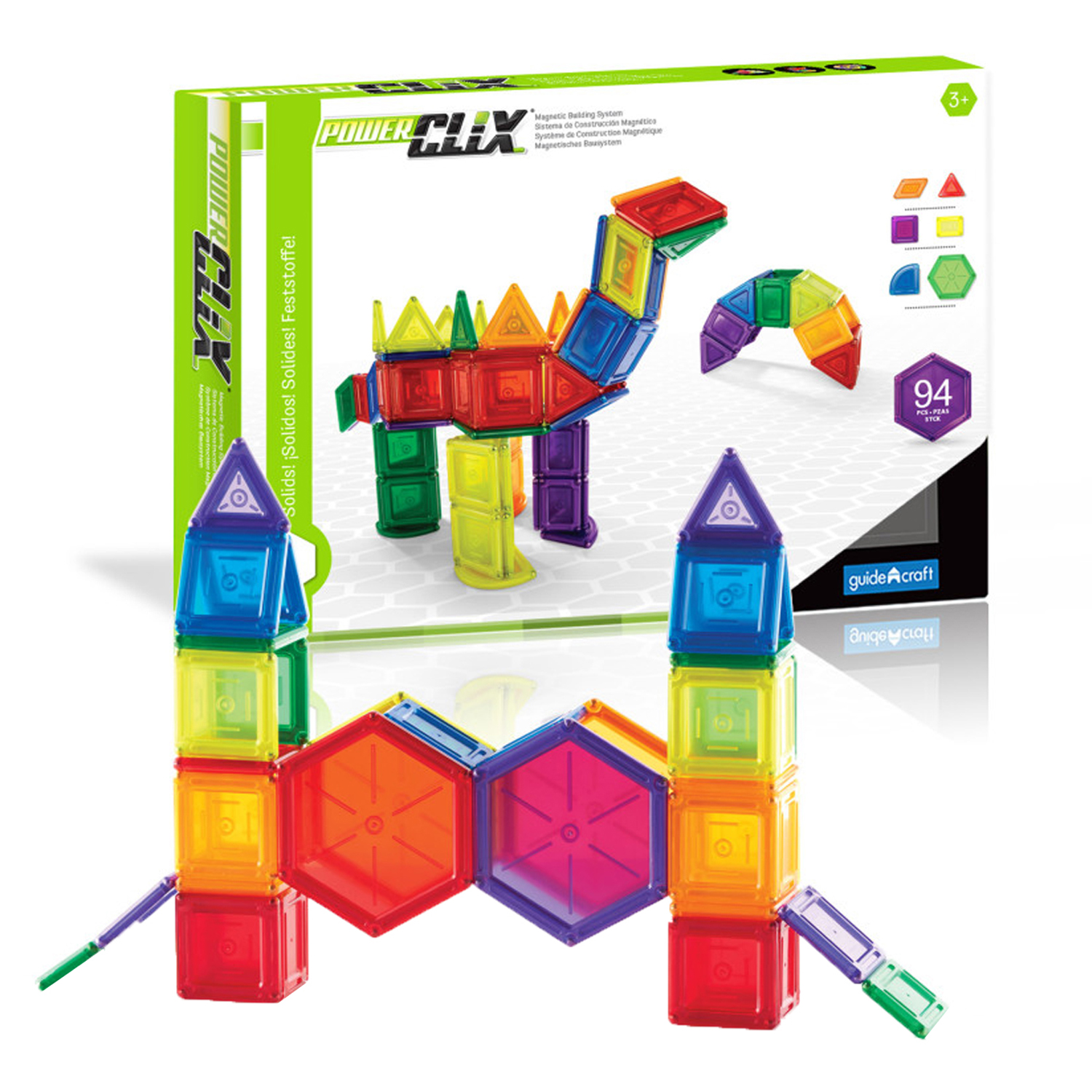Guidecraft PowerClix Solids, Magnetic Building Set, 94 Pieces image number null