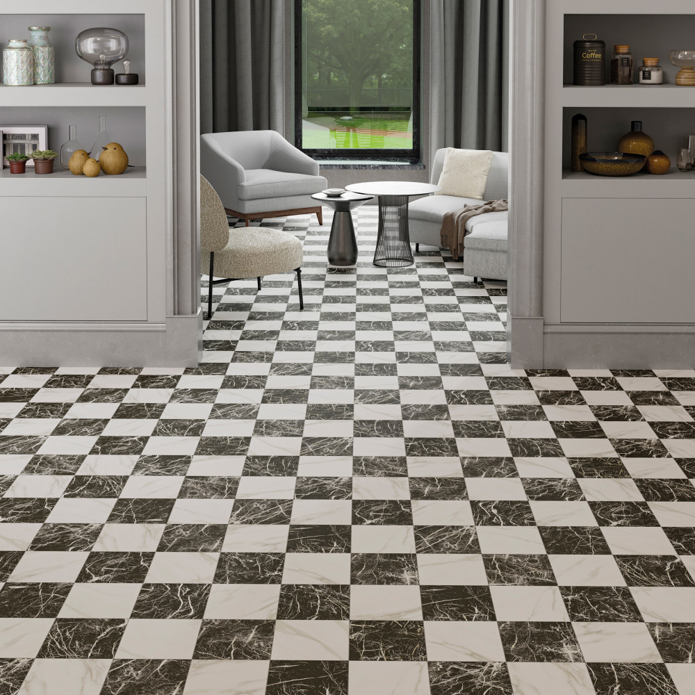 Marbilia Chess Marquina Gold 17-3/8 in. x 17-3/8 in. Porcelain Floor and Wall Tile
