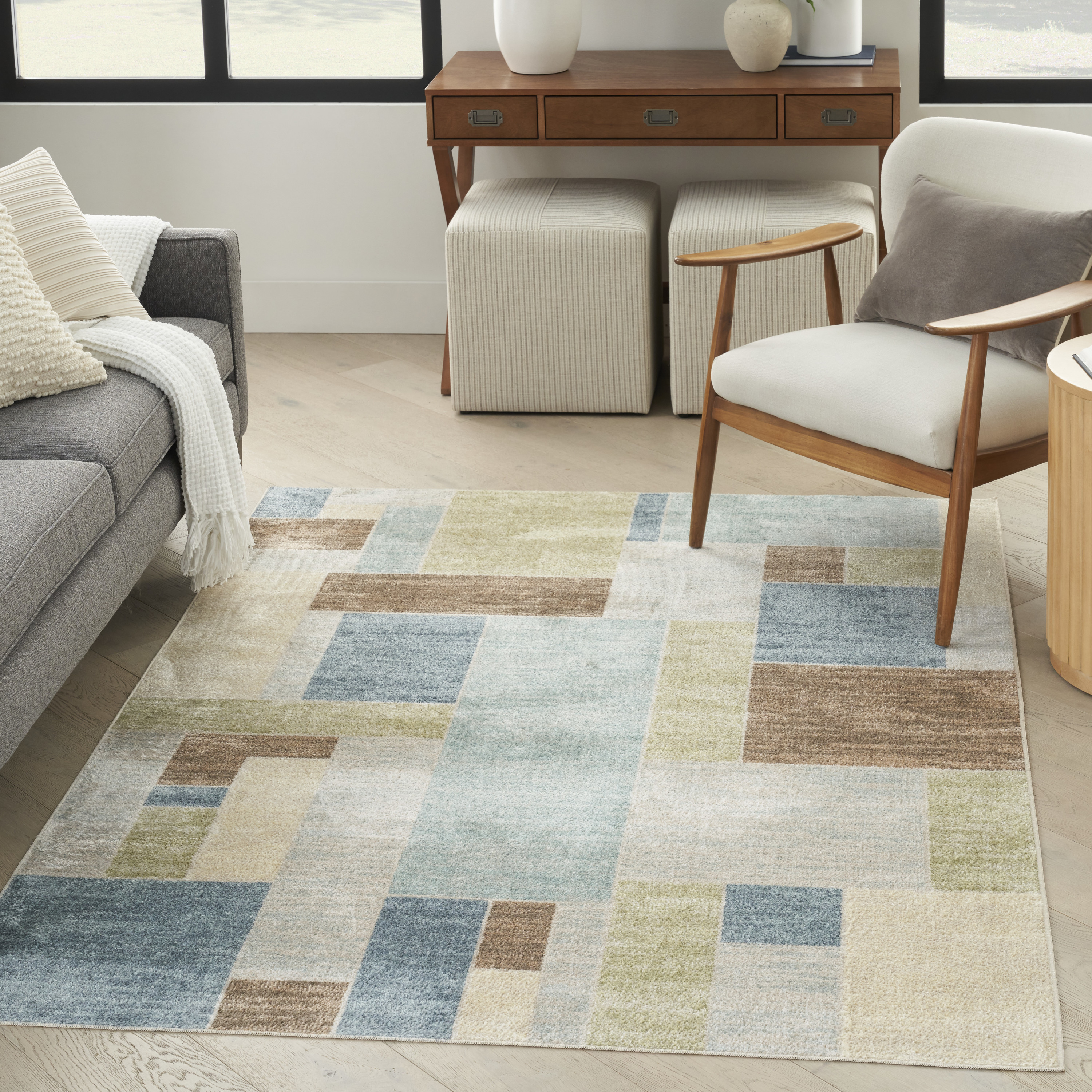 Nourison Astra Machine Washable 4' x 6' Blue Green Multi Modern Indoor Rug