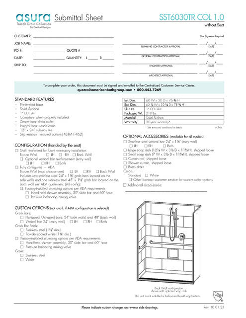Spec Sheet — Cd Shower Spec Sheet Asura Sst 6030 Tr 1 0 No Seat