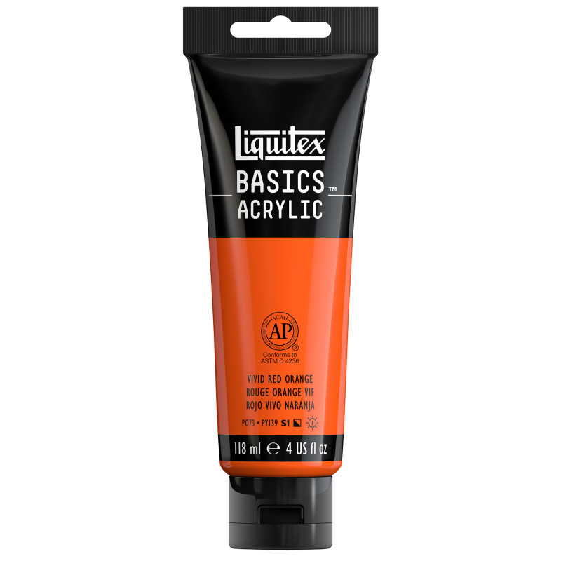 BASICS Acrylic Paint, 118 mL Tube, Vivid Red Orange