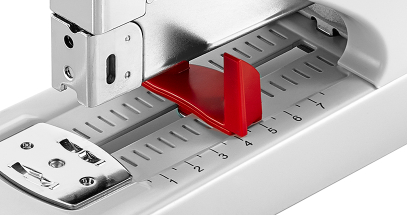 Set the depth guide once and staple in the same place on every stack.