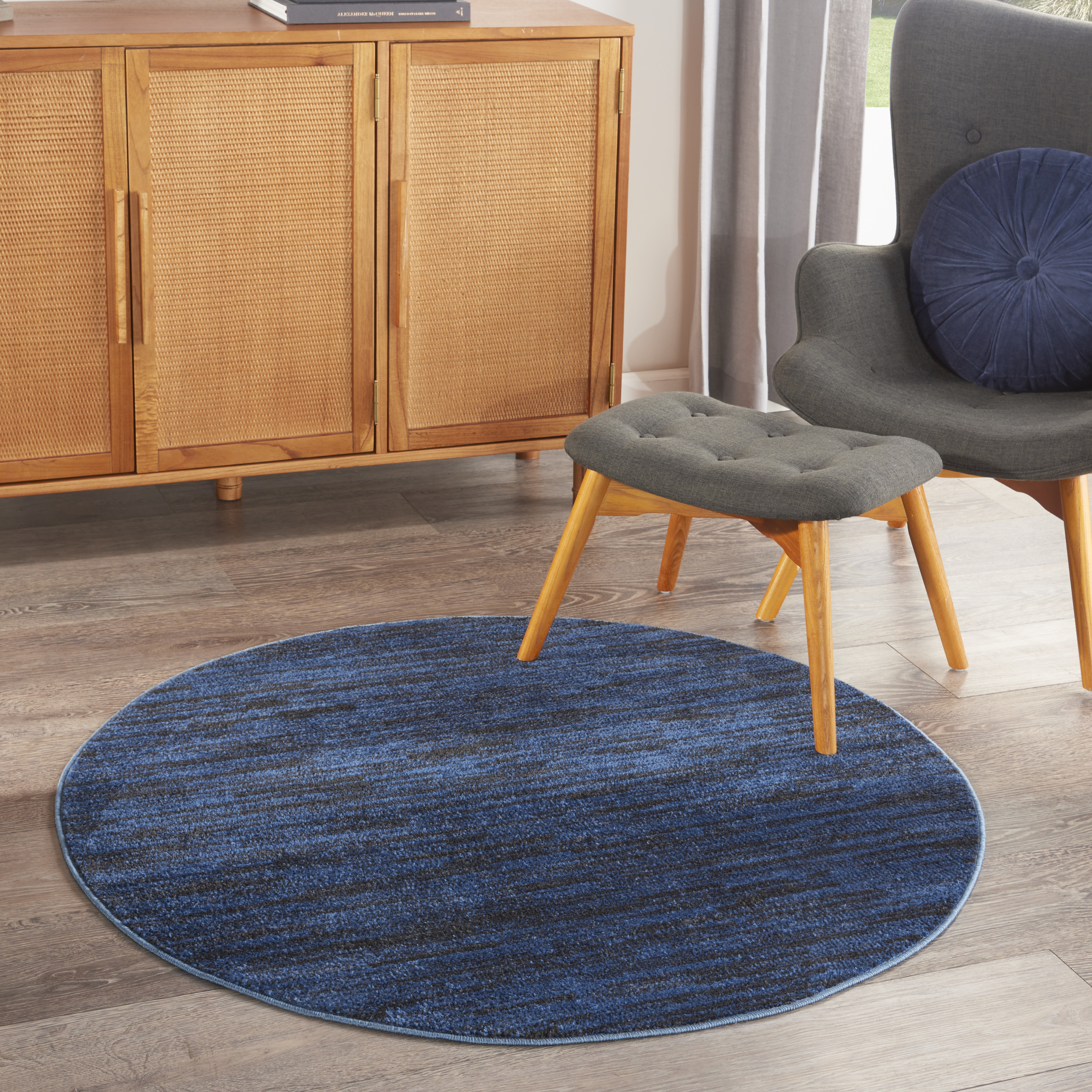 Nourison Nourison Essentials 4' x Round Midnight Blue Outdoor Rug