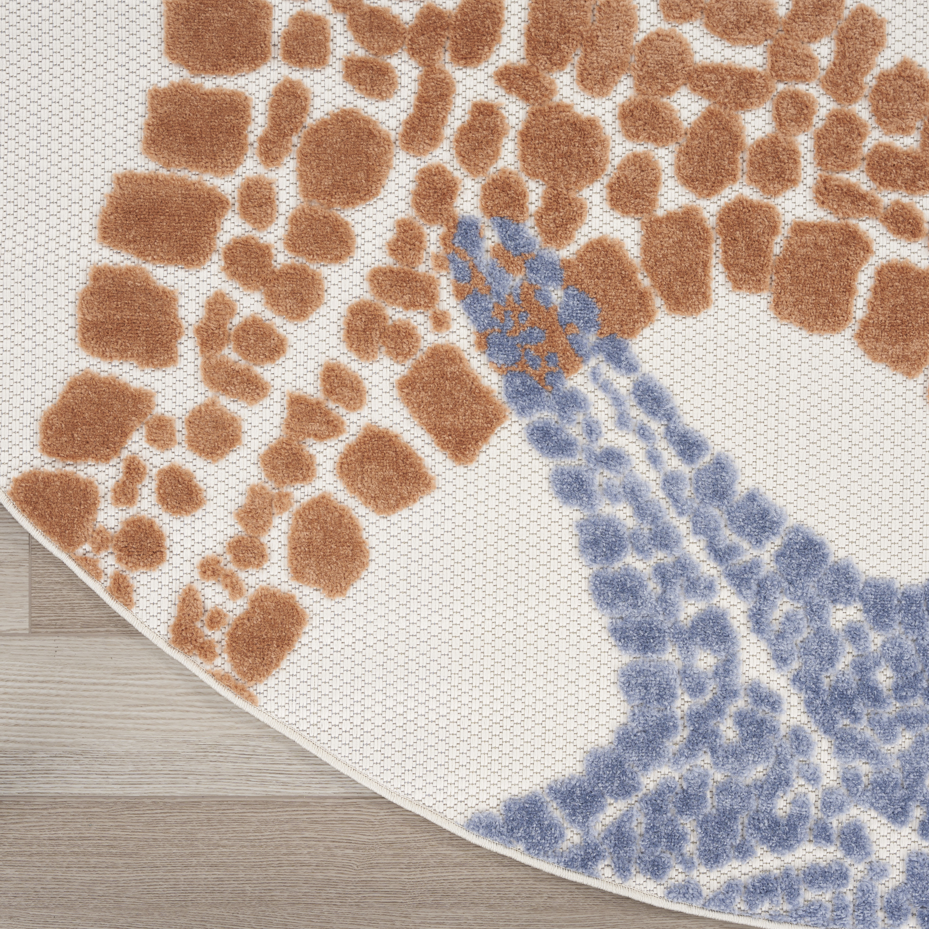 Nourison Aloha 5'3" x Round Ivory Multicolor Outdoor Rug