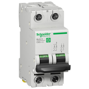 SQUARE D (SCHNEIDER ELECTRIC)-M9U11206-MULTI 9 C60H-DC MINIATURE CIRCUIT BREAKER, DC CIRCUITS, 2-POLE, 6A, B-CURVE, 500 VDC, 10 KA