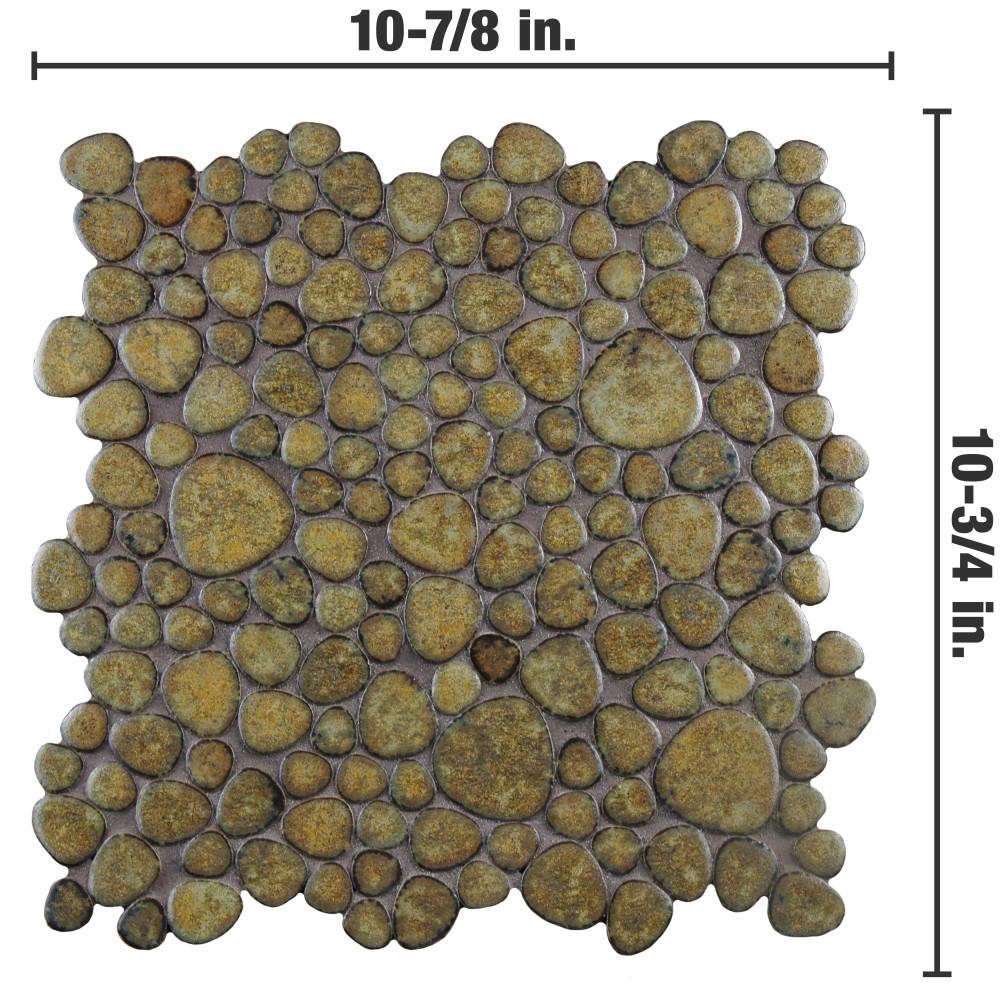 Pebble Brownstone 10-3/4 in. x 10-7/8 in. Porcelain Mosaic Tile