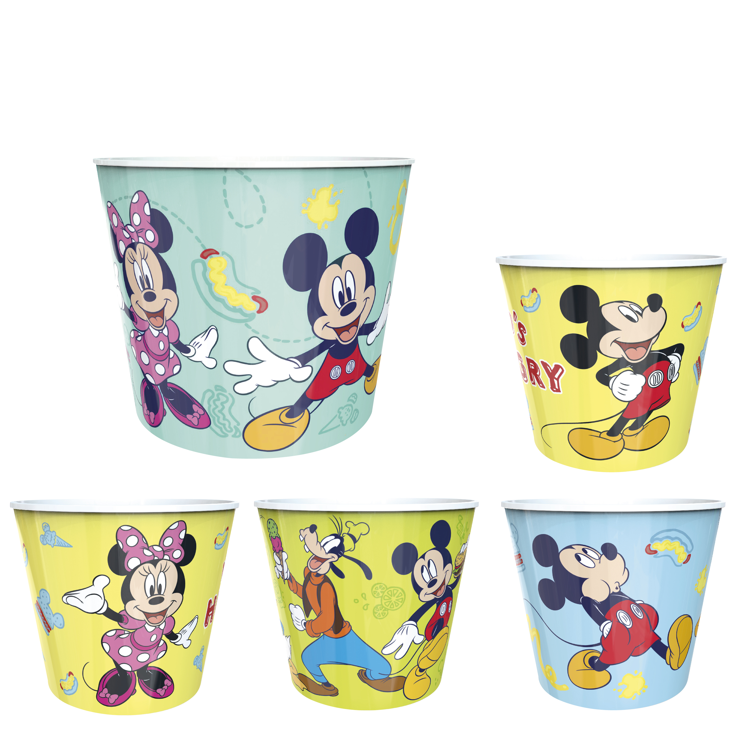 Disney Plastic Popcorn Container and Bowls, Mickey Mouse and Minnie Mouse, 5-piece set slideshow image 1 Disney Plastic Popcorn Container and Bowls, Mickey Mouse and Minnie Mouse, 5-piece set slideshow image 1