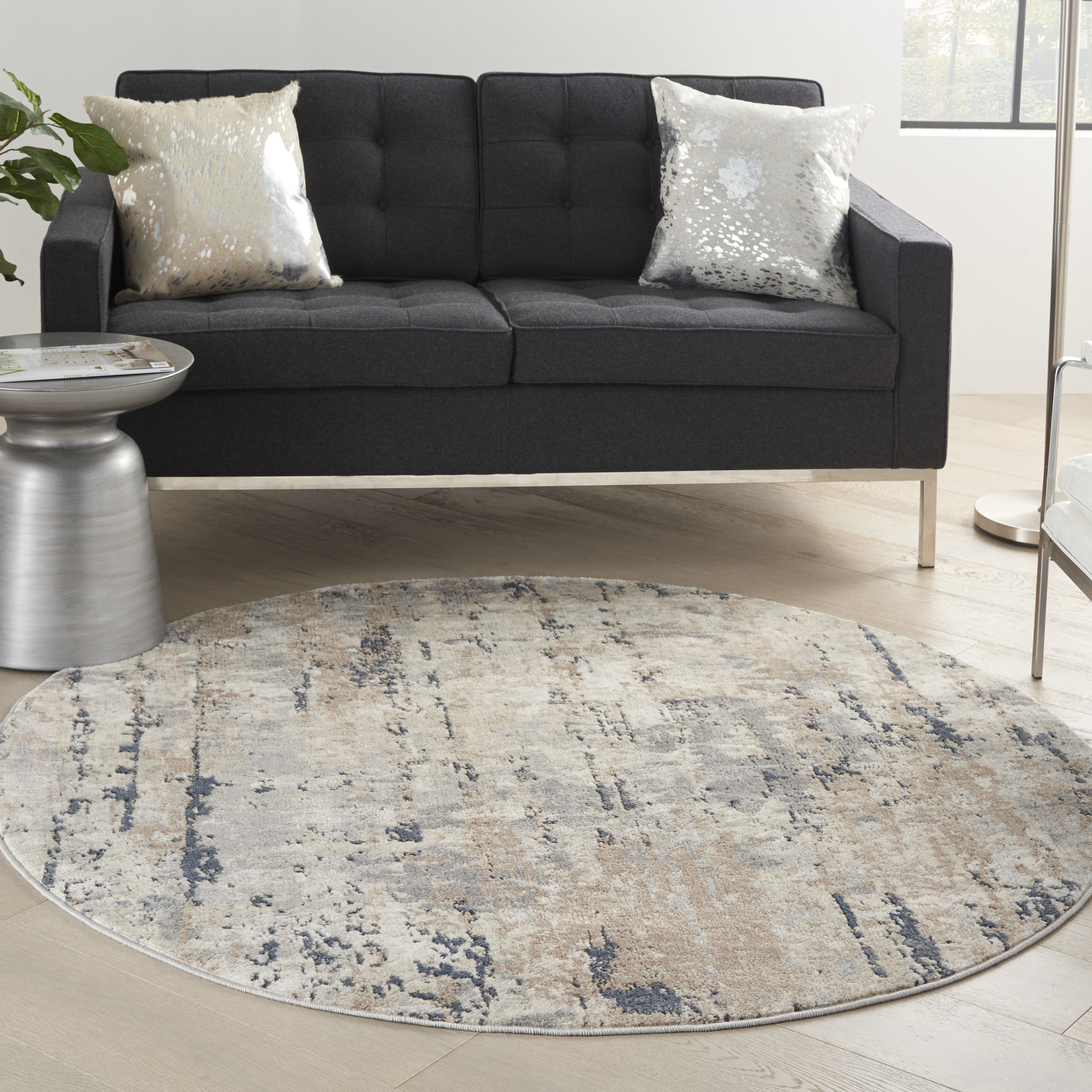Nourison Quarry 5'3" x Round Beige Grey Modern Indoor Rug
