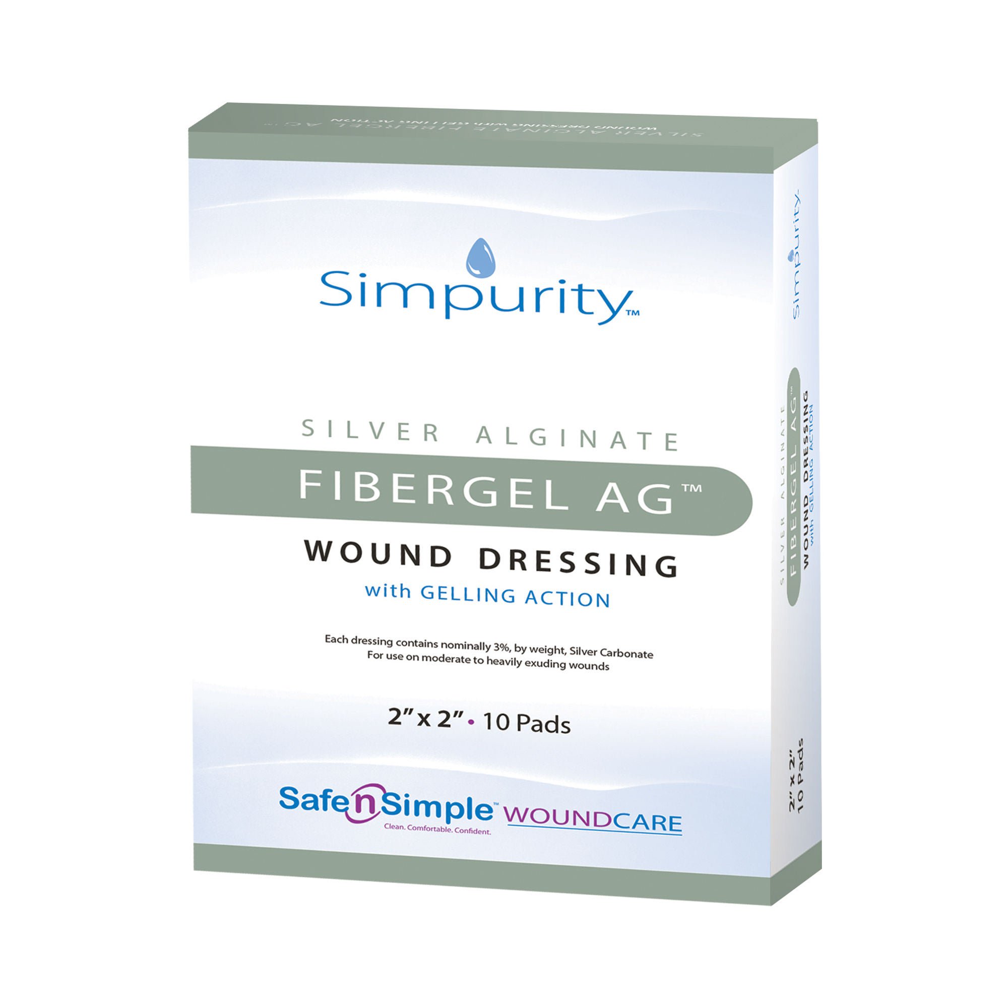 Simpurity™ Fibergel AG™ Silver Alginate Dressing, 2 x 2 Inch