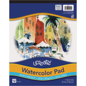 Watercolor Pad, 90 lb., 11" x 14", 12 Sheets