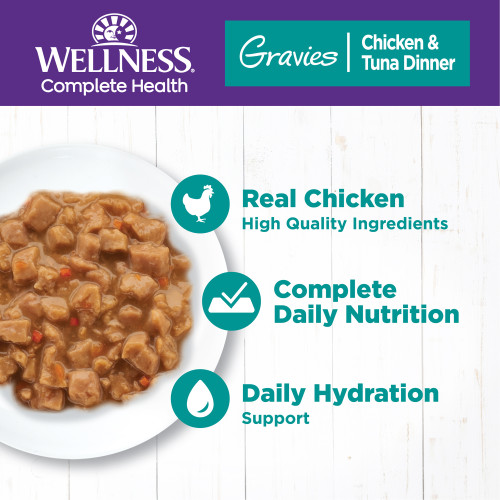 The benifts of Wellness Complete Health Gravies Chicken & Tuna Dinner