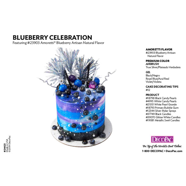Amoretti Blueberry Flavor Cake Decorating Instruction Card