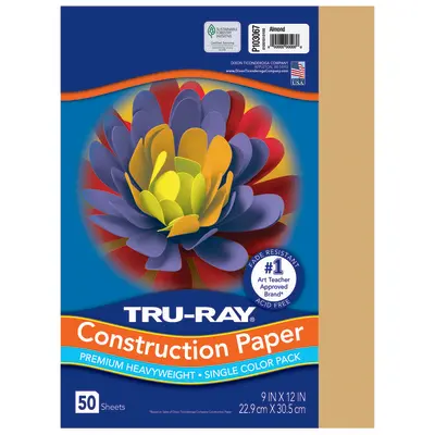 Tru-Ray Premium Heavyweight Construction Paper, Almond, 9"x 12", 50 Sheets