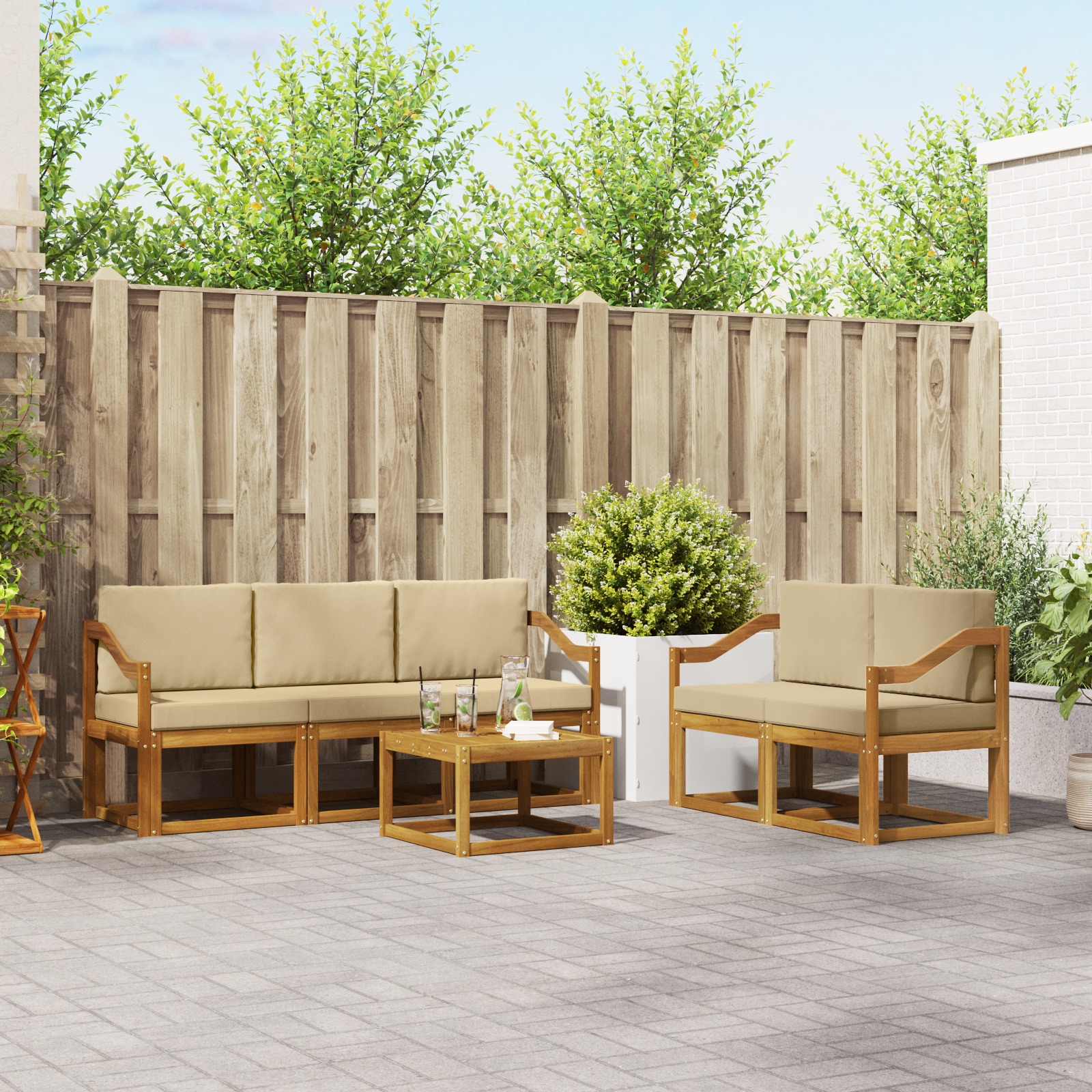 vidaXL Outdoor-Sofagarnitur mit Kissen 6 pcs Natur und Beige – Bild 3