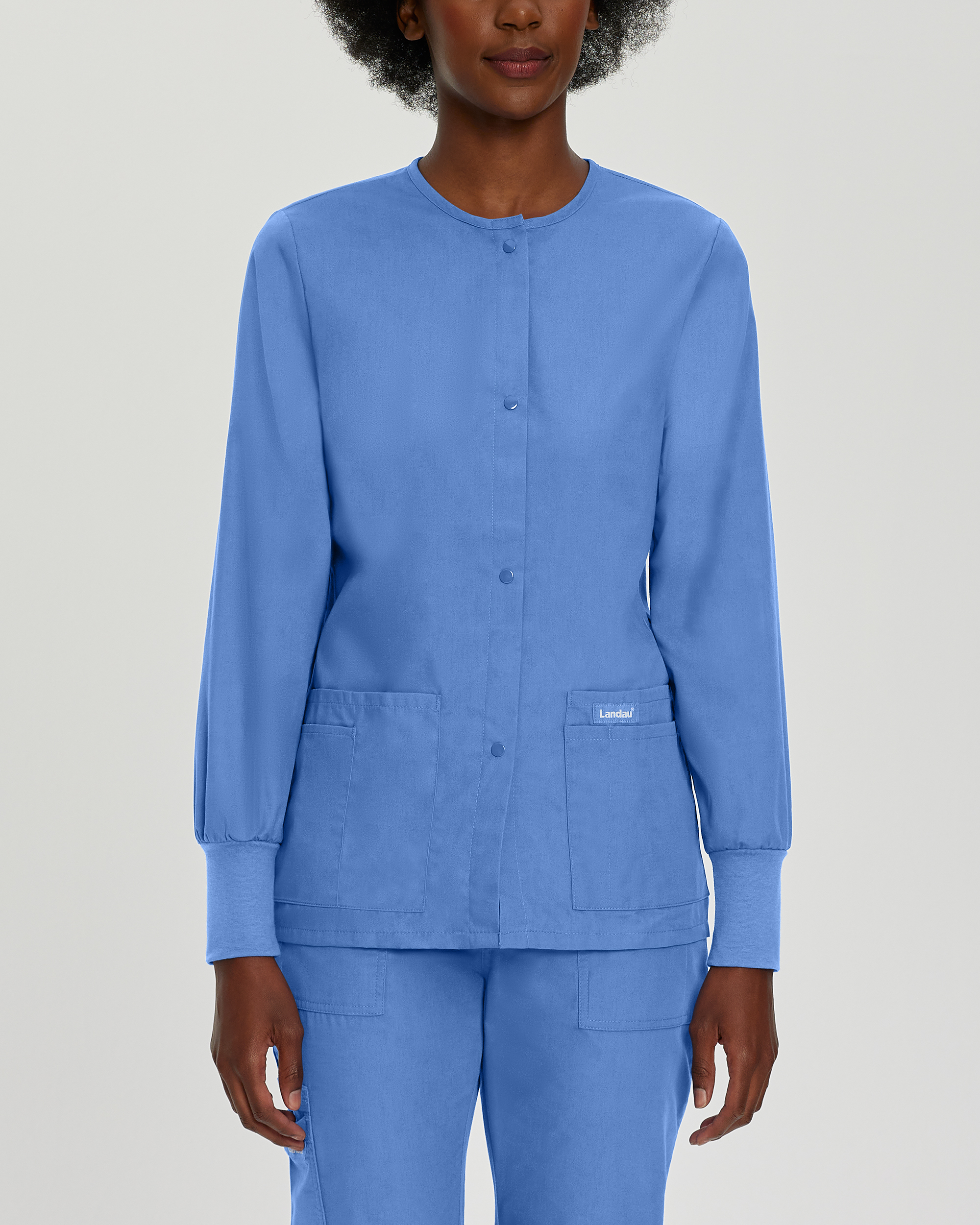 Landau Essentials Women&#8216;s 4-Pocket Warm-Up Scrub Jacket-Landau